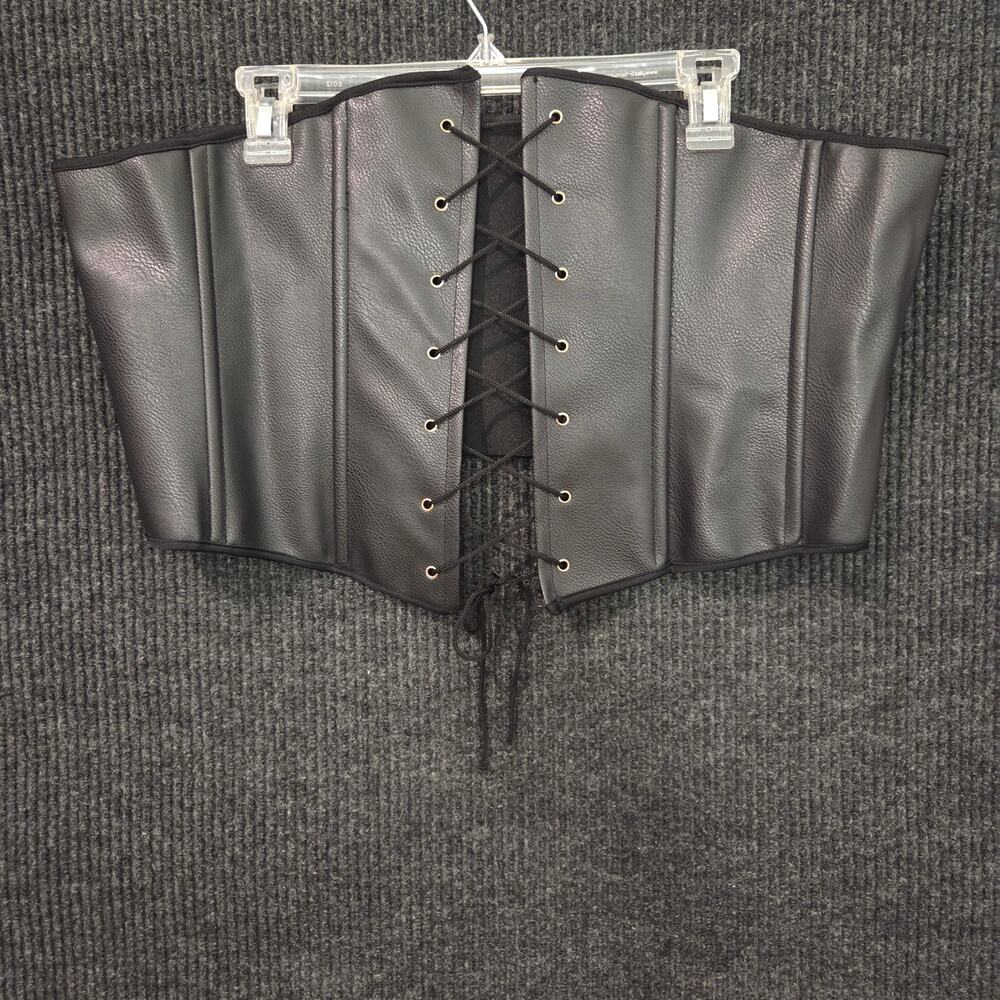 ​Black Lace Up Corset Bustier Top Plus Size 2XL Goth Punk Underbust WhimsyGoth